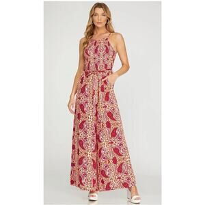 She + Sky - Smocked Tube Jumpsuit w/Waist Tie - Medium